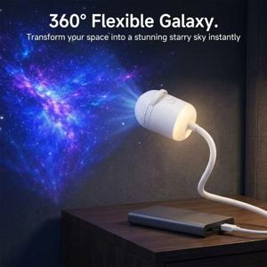 2-in-1 갤럭시 프로젝터 겸용 수면등, 침실용 USB 별빛 프로젝터, 슬라이드 방식으로 사용할 수 있는 프로젝션 필름 포함, 미니 LED 수면등 프로젝터