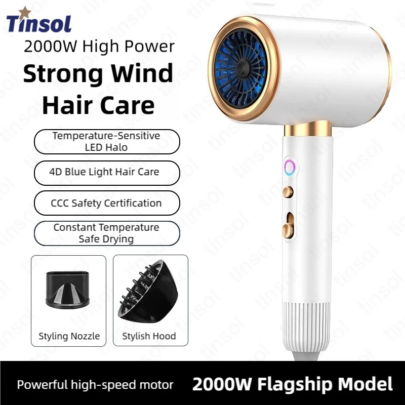 틴솔 헤어 드라이어 2400W, 강력한 음이온 기능, 빠른 건조, 저소음, 강력한 바람, 미용실/가정/호텔용, 미국/유럽/영국/호주 플러그, 망치 모양