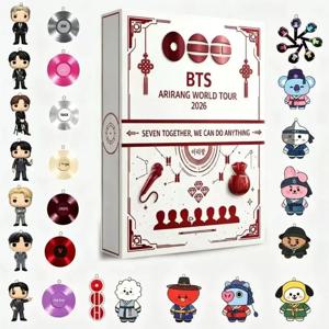 아크릴 BTS 아리랑 월드 투어 2026 카운트다운 블라인드 박스 24개입, BT21 인형 펜던트, 비닐 레코드 키링, 피규어, 수집용 선물