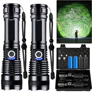 고출력 LED 손전등 초고휘도 알루미늄 합금 충전식 26650 배터리 줌 기능 캠핑용 플래시 라이트