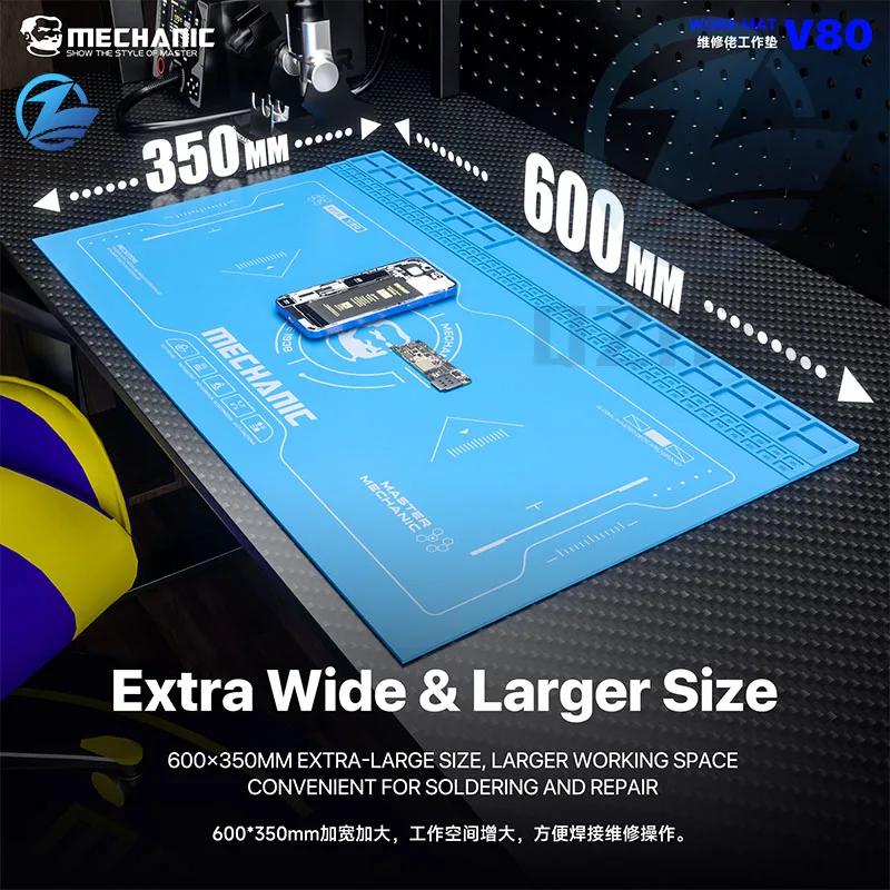 MECHANIC V80 실리콘 수리 작업 매트, 내열성 납땜 패드, 휴대폰 PCB 수리 도구용 부품 보관 슬롯 포함