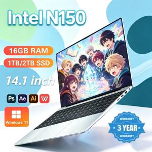 인텔 N150 프로세서, 14.1인치, 견고한 내구성을 갖춘 게이밍 노트북, 윈도우 11, 32GB RAM, 1/2TB M.2 SSD, 4K HD 해상도, 데스크톱, 사무용, 학습용 노트북