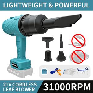 HIPPCRON 31000RPM 2-in-1 무선 전기 공기 송풍기 고속 휴대용 배터리 없음 진공 청소기 25m/s Makita 21V 배터리용