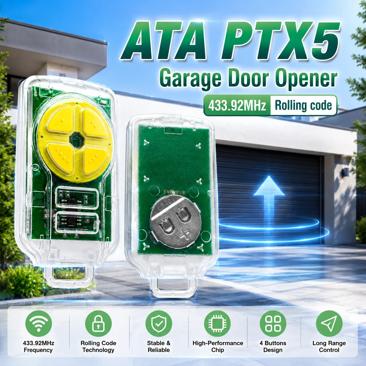 ATA PTX5 차고 문 개폐기 게이트 키보드 433.92MHz PTX-5 TrioCode GDO PTX5V1 PTX5V2 GDO 명령 송신기