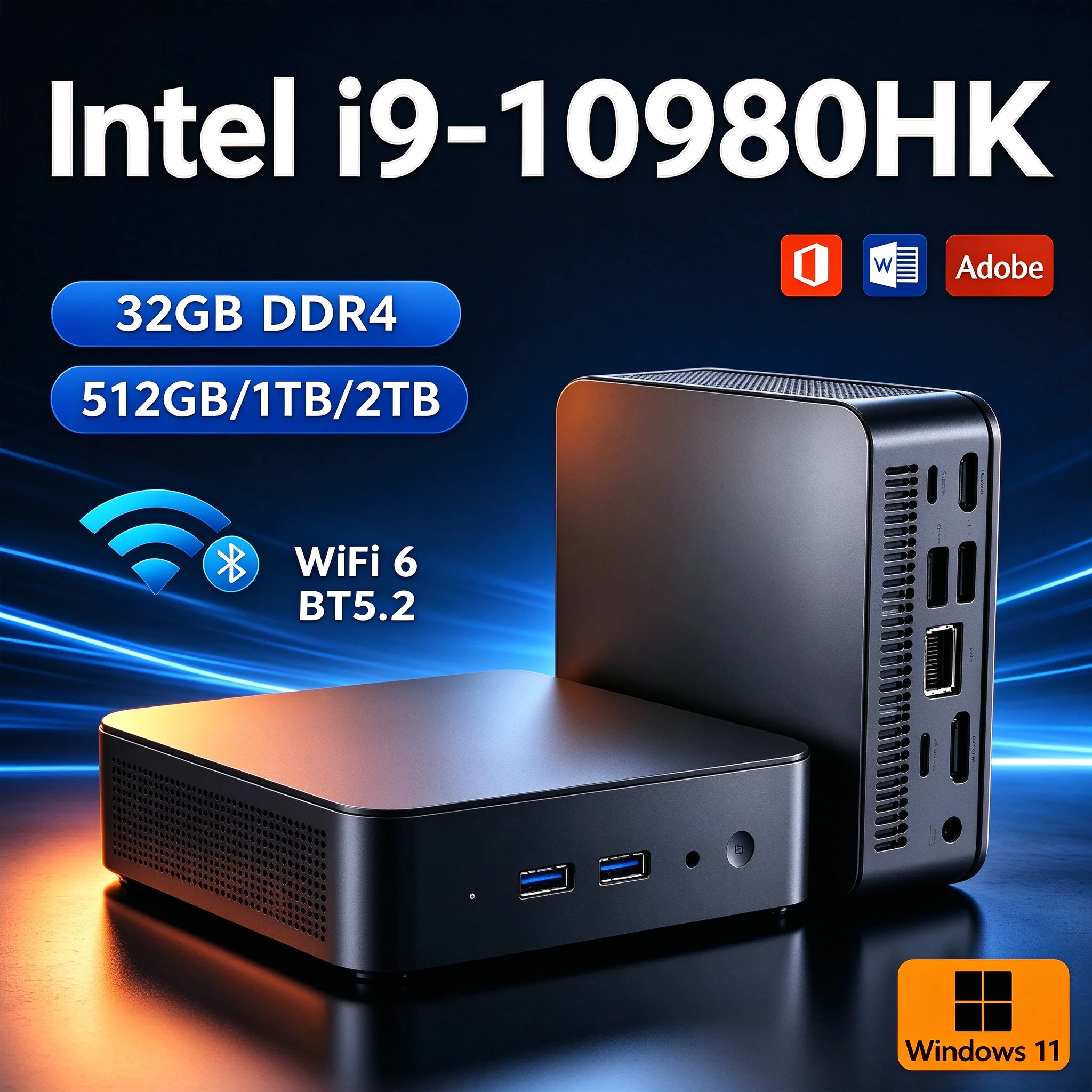 2026 미니 PC, 인텔 i9-10980HK/N150 프로세서, 32GB DDR4 메모리, 1TB SSD, Wi-Fi 6, 블루투스 5.2, 4K HD, 데스크톱 컴퓨터, 윈도우 11, Type-C, 게이밍 PC, 데스크톱