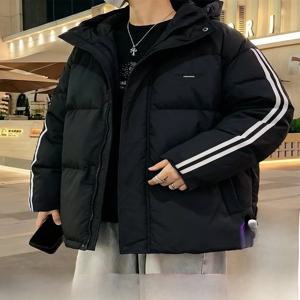 톤라이언 남성용 다운 재킷 겨울용 두꺼운 후드형 컬러 블록 스포티 숏 스타일 오리털 따뜻한 캐주얼 루즈핏 지퍼 클로저