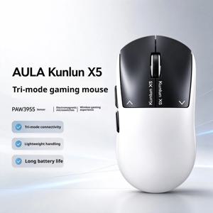 AULA 쿤룬 X5 마우스, 전자기식 마이크로 PAW3955 센서, 무선, 3가지 모드 지원, e스포츠용, 게이밍용, 데스크톱 및 노트북용.