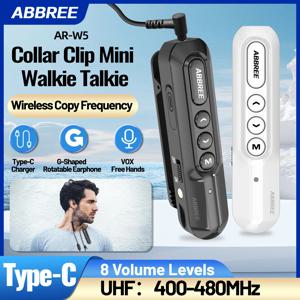ABBREE AR-W5 칼라 클립 미니 무전기 무선 복사 주파수 8단계 볼륨 조절 20채널 타입-C 충전기 UHF 핸즈프리 무전기