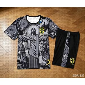 2026 스트릿웨어 성인 및 아동용 2피스 세트 브라질 그리스도 구원자 반팔 티셔츠 반바지 여름 축구 트레이닝복