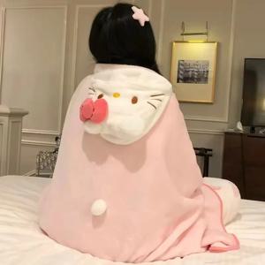 헬로키티 에어컨 담요 후드가 달린 귀여운 망토 학생 기숙사 사무실 담요 숄 가정용 가구