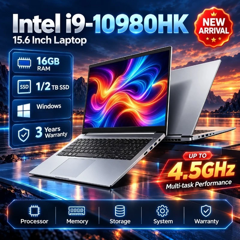 초슬림 2026년형 인텔 코어 i9-10980HK 15.6인치 노트북, 32GB RAM, 1TB/2TB SSD, 게이밍, 사무용, 학습용, 윈도우 프로, FHD 1920*1080 해상도