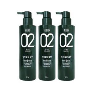 amos 아모스 녹차실감 샴푸 500g 3개 리바이탈 라이징 두피 모발 케어
