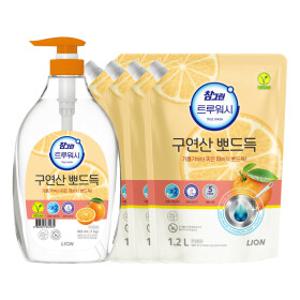 참그린 구연산 뽀드득 트루워시 주방세제 오렌지향 용기 1kg 1개 + 리필 1.2L 4개