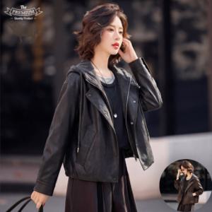 신상 100% 진짜 고급 양가죽 리얼레더 천연 핸드메이드 여성 양가죽자켓 재킷 후드 트렌드 루즈핏
