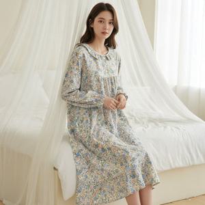 바풀 JWS EM 181125 순면 여성 잠옷 아사면 원피스 실내복 아사면 드레스 긴팔