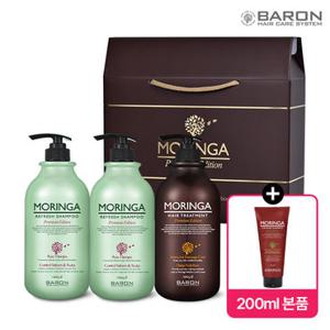 [바론] 모링가 기프트세트E (리프레쉬 샴푸1000g x2+트리트먼트1000g) +200ml 증정
