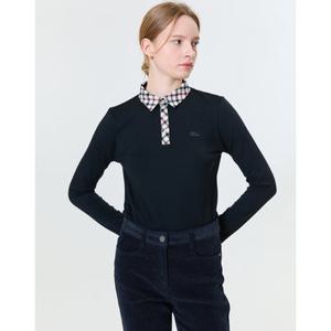 닥스 골프 여성 25FW 스테디셀러 블랙 체크 카라배색 로고자수 긴팔폴로티셔츠 WNTS5D750BK