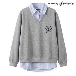 [나인식스뉴욕] 브이넥 레이어드 셔츠 맨투맨 티셔츠 (NQ3LW014L0)