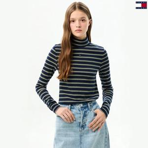 [백화점][타미진스]여성 슬림핏 스트라이프 모크넥 티셔츠