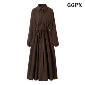 [GGPX] 카라넥 허리 끈 버튼업 롱 원피스 (GPDOW003D)
