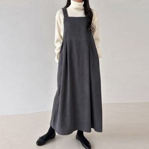 [보리맘]도톰 겨울 멜빵 레이어드 조끼 롱 원피스 뷔스티에 임부복 Tb381