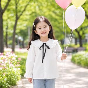 [다미주니어]프릴카라블라우스(끈포함) 초등여아 화이트 블라우스 합창복 단체 행사 핑크 여아 유아 공