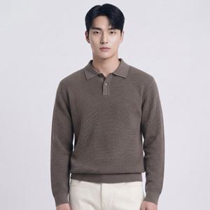 [GS단독] 헤지스 남성 26SS 카키 투톤 혼방 카라 니트 HZSW6A331K2