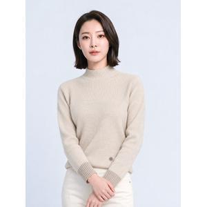 [PAT 여성] 폭스혼방 변형 배색 풀오버 니트_MK83402