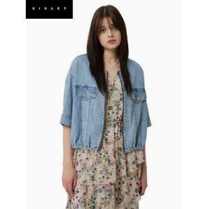 시슬리 노카라 라운드 데님 반팔 자켓_SADKE1531