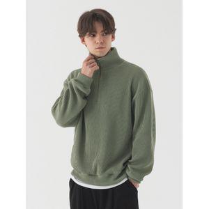 피아네르 컴포터블 오버핏 반집업 카라넥 니트 (카키)