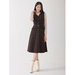 [지센] (2컬러) 피어로즈 벨티드 레이어드형 플레어 원피스 LFOPOA91