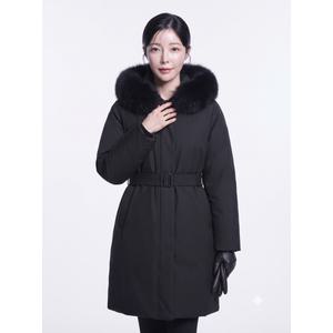 베스띠벨리 폭스 퍼 하프넥 덕다운 벨티드 패딩 블랙 BJHJY7626