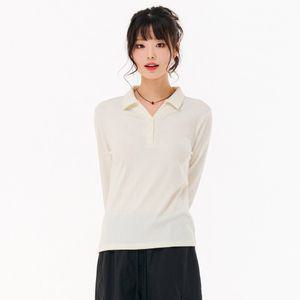 체이스컬트 여성 골지 오픈 카라 긴팔 티셔츠-FARG5162B05