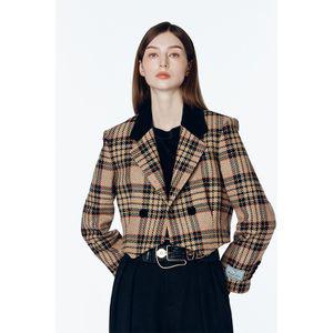 제시뉴욕 벨벳 체크 세미크롭 울 자켓_DFA-NSJL0180_BGM