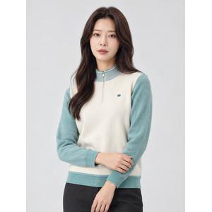 [PAT 여성] 융본딩 컬러블럭 반집업 니트_1K83431