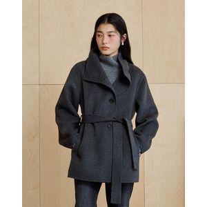헤지스레이디스 26FW [HAVE HAZZYS][EXCLUSIVE] 퍼널넥 울캐시미어 핸드메이드 하프 코트 차콜그레이 HSCO6DP02CG