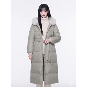 씨 퍼 후드 벨트 덕다운 롱패딩 라이트카키 SJHJY2627