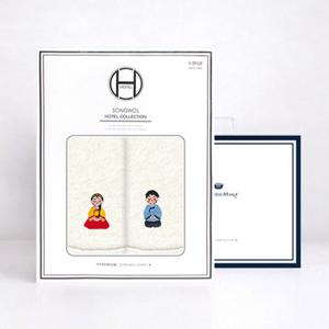 샤이닝홈 플러피 소원 한복자수 호텔수건 30수 150G 2장 선물세트