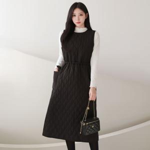 [르베리나] 호리 웜 데일리 허리스트링 퀄팅 롱 패딩원피스