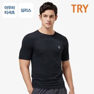[하프클럽/TRY]TRY 남성 쿨액티브 심리스 베이직 아우터 반팔티셔츠