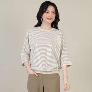 [애비뉴투지]엄마옷 레이스 장식 핀 스트라이프 여성 봄 가을 쭈리 맨투맨 칠부 티셔츠 A04639