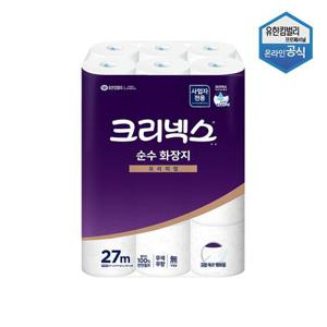[크리넥스]3겹 순수 두루마리 롤 화장지 무형광 천연펄프 27m 24롤 4518063
