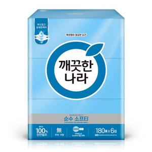 깨끗한나라 순수 소프티 미용티슈 180매 6입 1팩