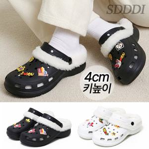 출고가 22800 겨울 EVA 털 안감 클로그 샌들 슬리퍼 여자 방한화 고무 신발 쿠션 통굽 4cm 키높이화 PS013