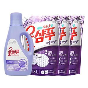 애경 울샴푸 퍼플 라일락 용기 1L + 퍼플 라일락 리필 1.3L x3