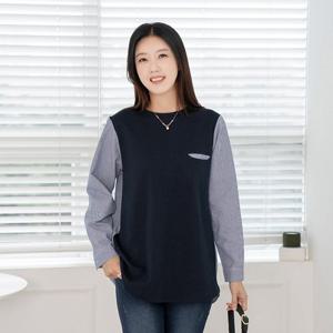 엄마옷 마담4060 미엘라운드배색티셔츠-QTE2502033-