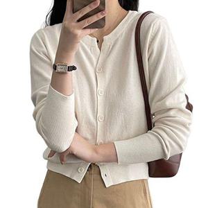 [에이치플러스몰]나프커 아이보리 여성 니트 라운드넥 가디건 봄 여름 가을 니트가디건 얇은 간절기 크롭..