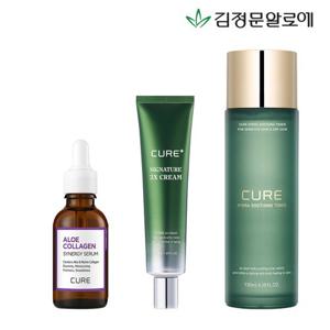 [김정문알로에] 큐어 수딩 토너+콜라겐세럼+3X크림