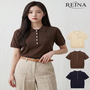 [레이나][레이나] 에스텔 실키 콤드코튼 카라 반팔 니트