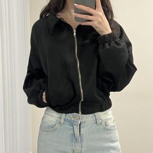 [옷자락] 여자 세미크롭 카라넥 나그랑 스웨이드 밴딩 점퍼
